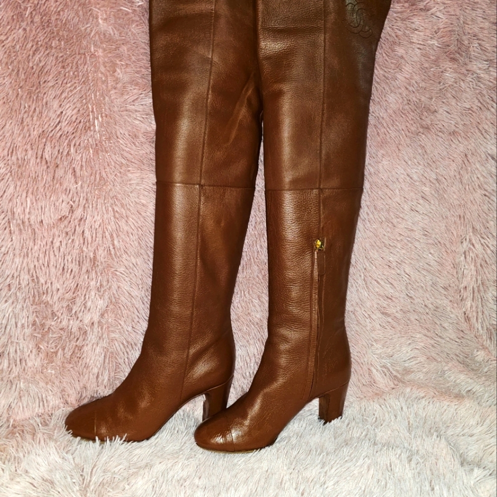 Chanel women's over the knee heeled boots